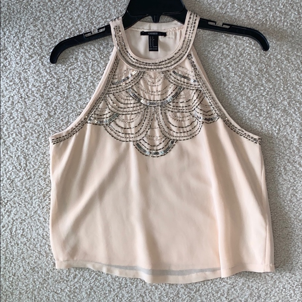Baby pink halter blouse w/ jeweled design
